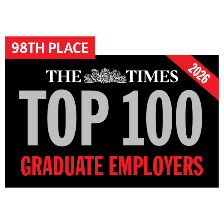 Image of text: 98th place, The Times,2026, Top 100 Graduate Employers