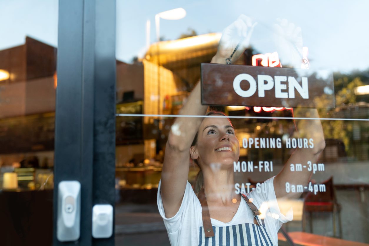 An open for business sign