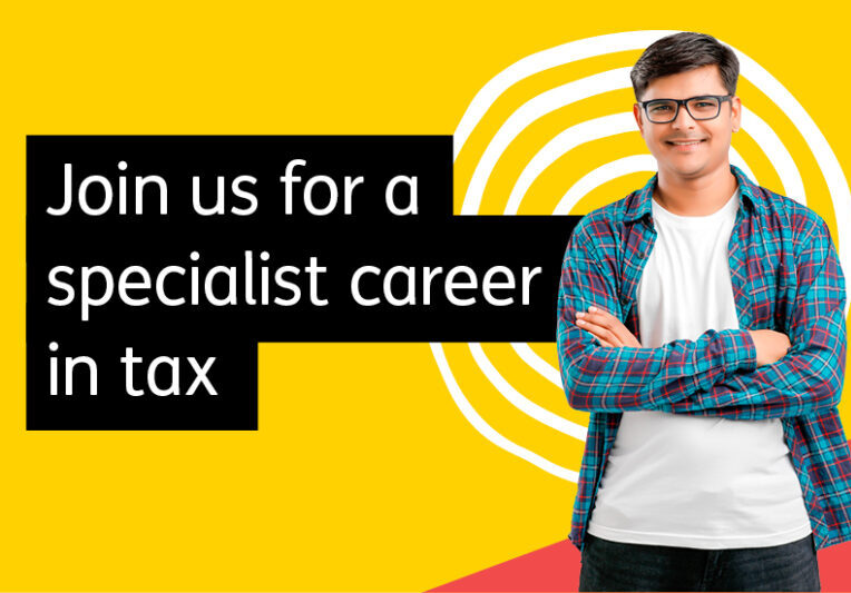 Image with text stating 'Join us for a specialist career in tax'