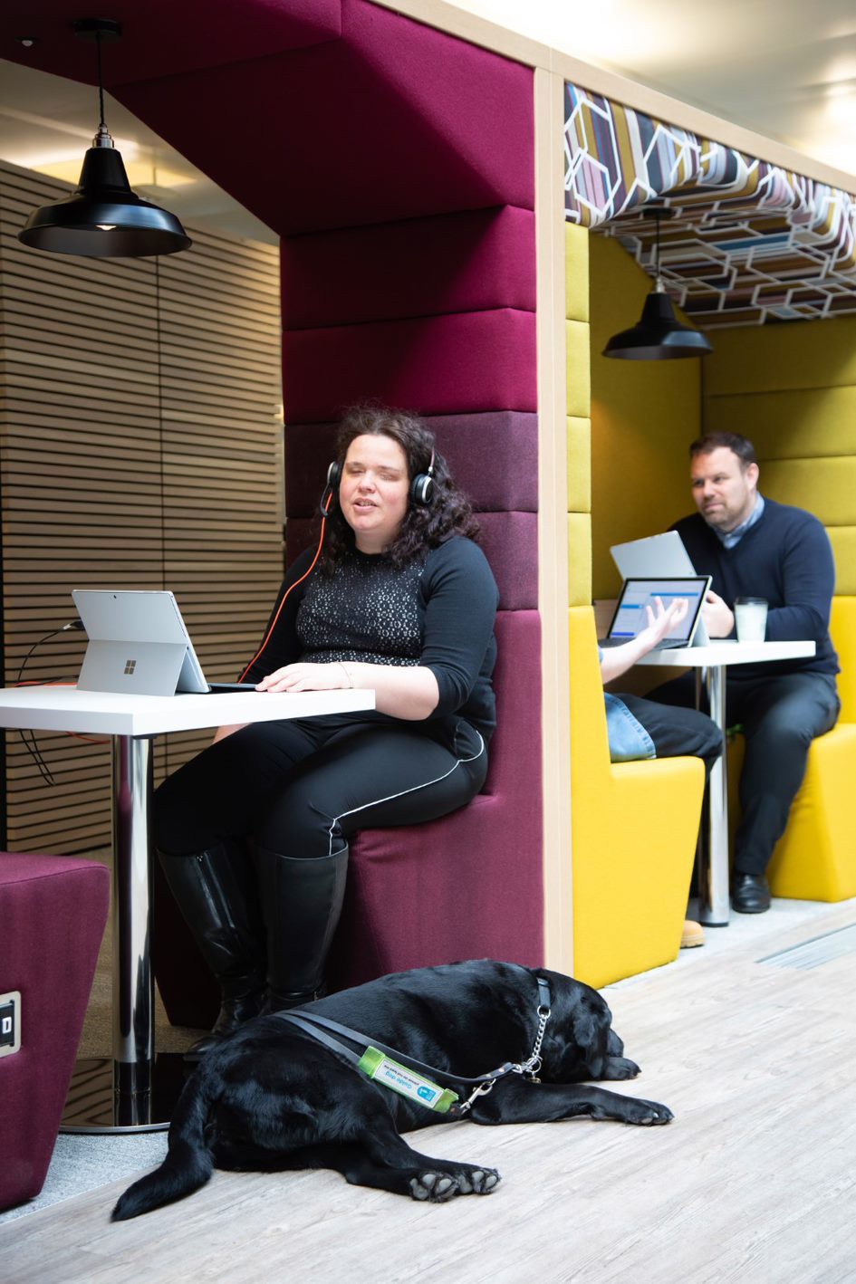 Colleagues working in individual quiet-space pods