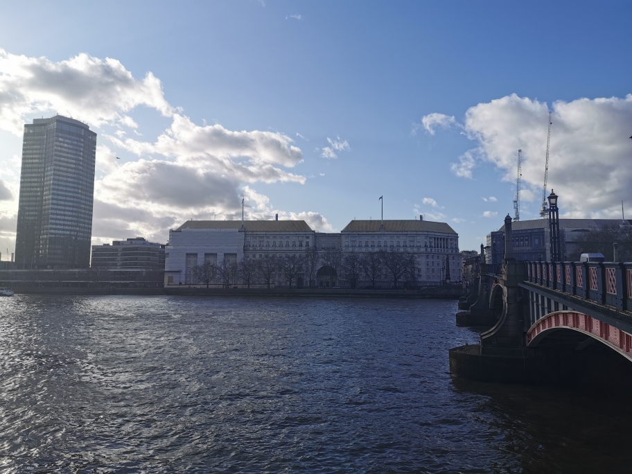 Photo of MI5 HQ in London, on a sunny day, taken from across the river