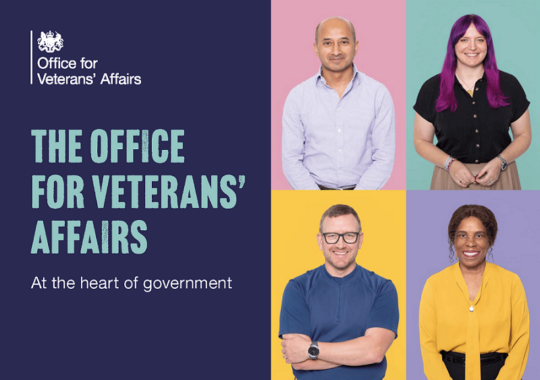 The Office for Veterans' Affairs logo and image of people smiling.