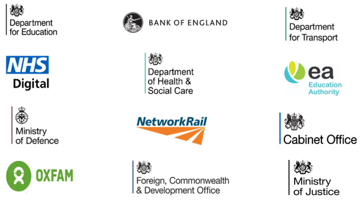 A collection of public sector and civil service logos