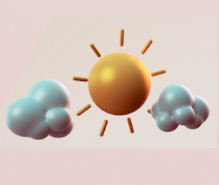Graphic representation of the sun and two clouds on a pastel background