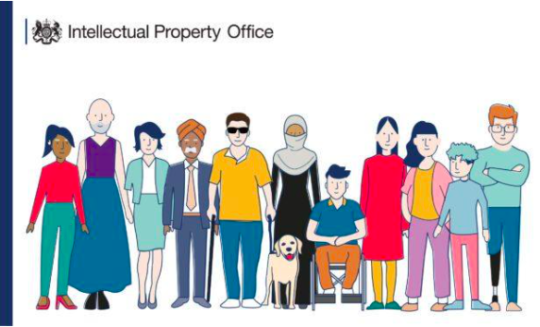 An illustration of a group of people, some of whom have visible disabilities, or use mobility aids.