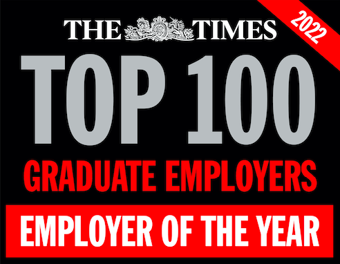 Decorative image: graphic showing a newspaper headline from The Times, which reads "Top 100 graduate employers, employer of the year 2022"