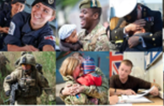 Decorative image: a group of photos showing military and civilian personnel at work