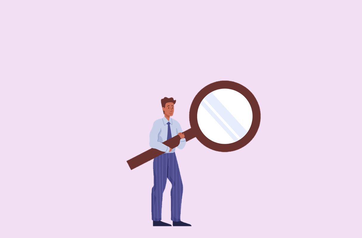 Illustration of a man standing with a giant magnifying glass