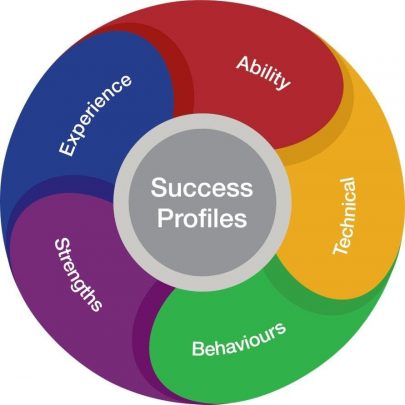 The Success profiles wheel, which has the following sections written around the edge: Ability, Technical, Behaviours, Strengths, Experience.