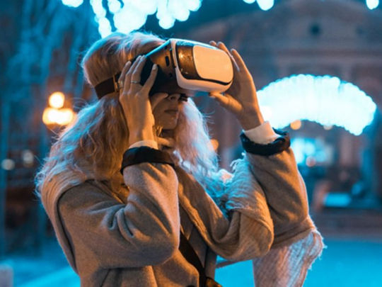 Woman Wearing Virtual Reality Headset