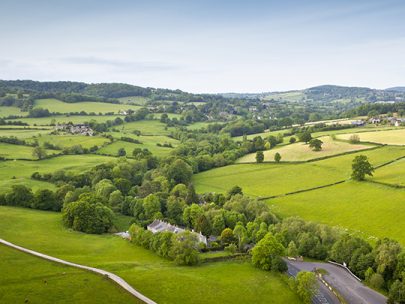 Aerial view of British countryside in spring
