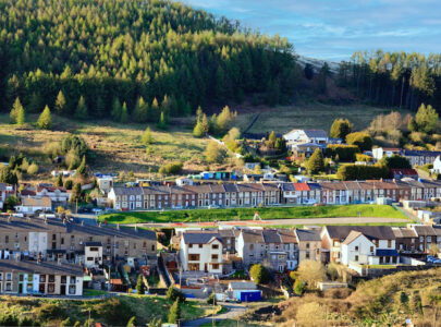 A photo of picturesque houses in a valley In Wales