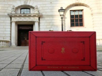 A photo of the Red Budget briefcase Outside Hm Treasury