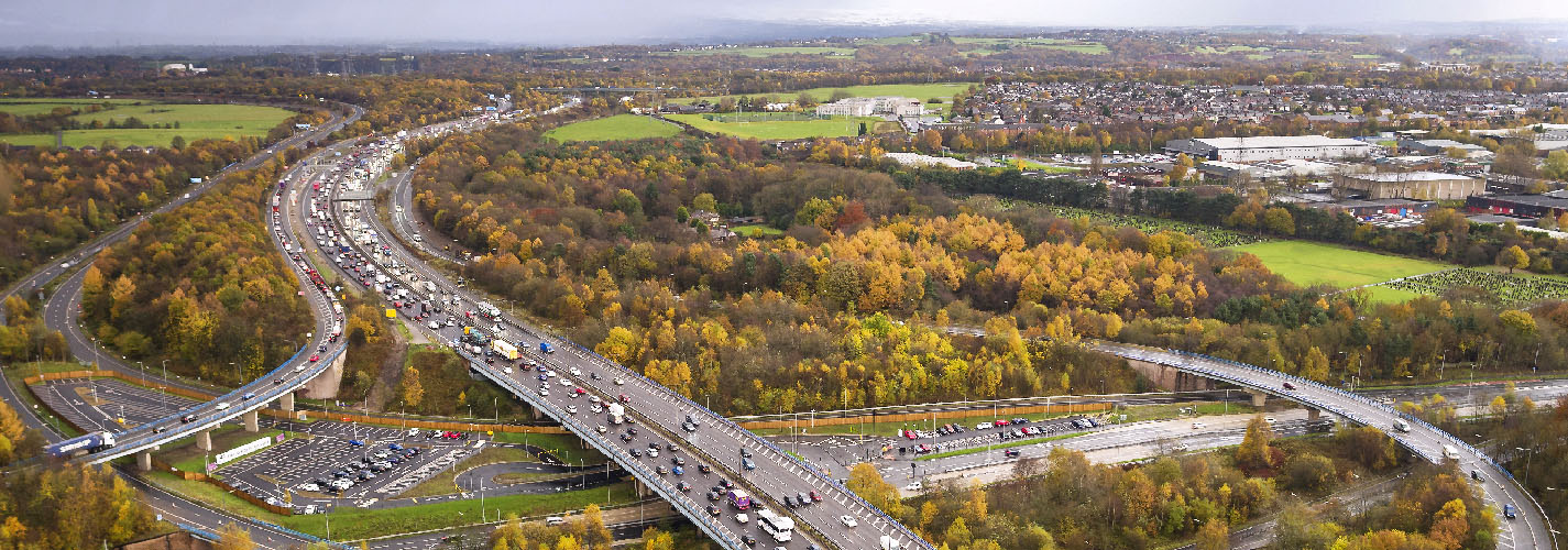 A busy Road In The United Kingdom, winding through the countryside